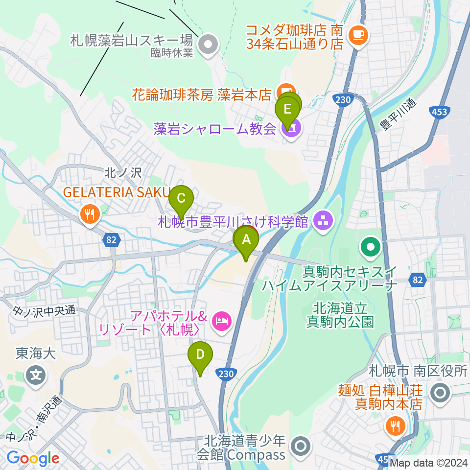 エルム楽器 イオン札幌藻岩センター周辺のカフェ一覧地図