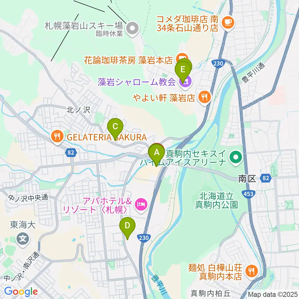 エルム楽器 イオン札幌藻岩センター周辺のカフェ一覧地図