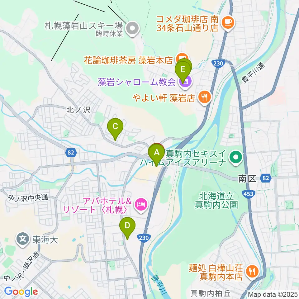 エルム楽器 イオン札幌藻岩センター周辺のカフェ一覧地図