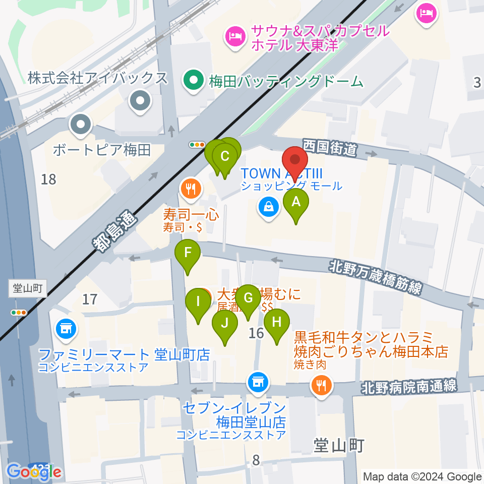 梅田サードストーン周辺のカフェ一覧地図