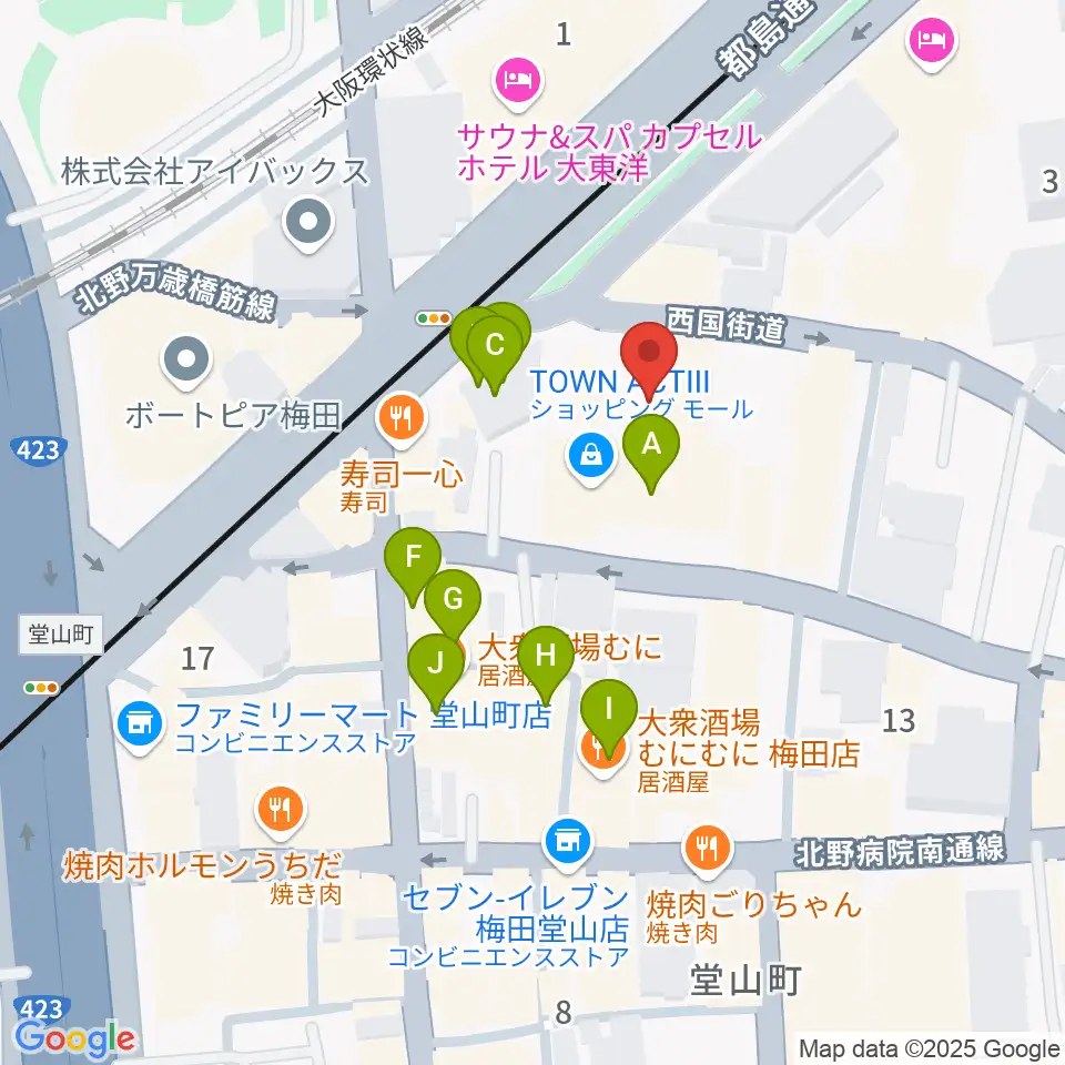 梅田サードストーン周辺のカフェ一覧地図