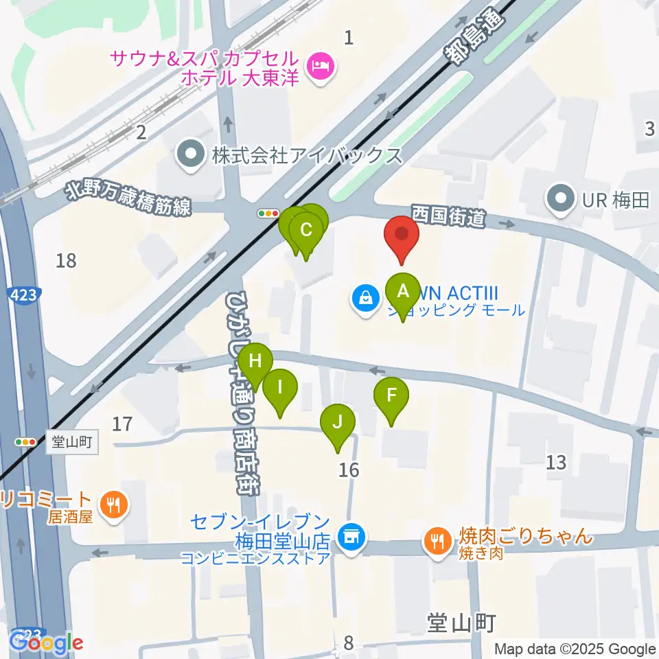 梅田サードストーン周辺のカフェ一覧地図