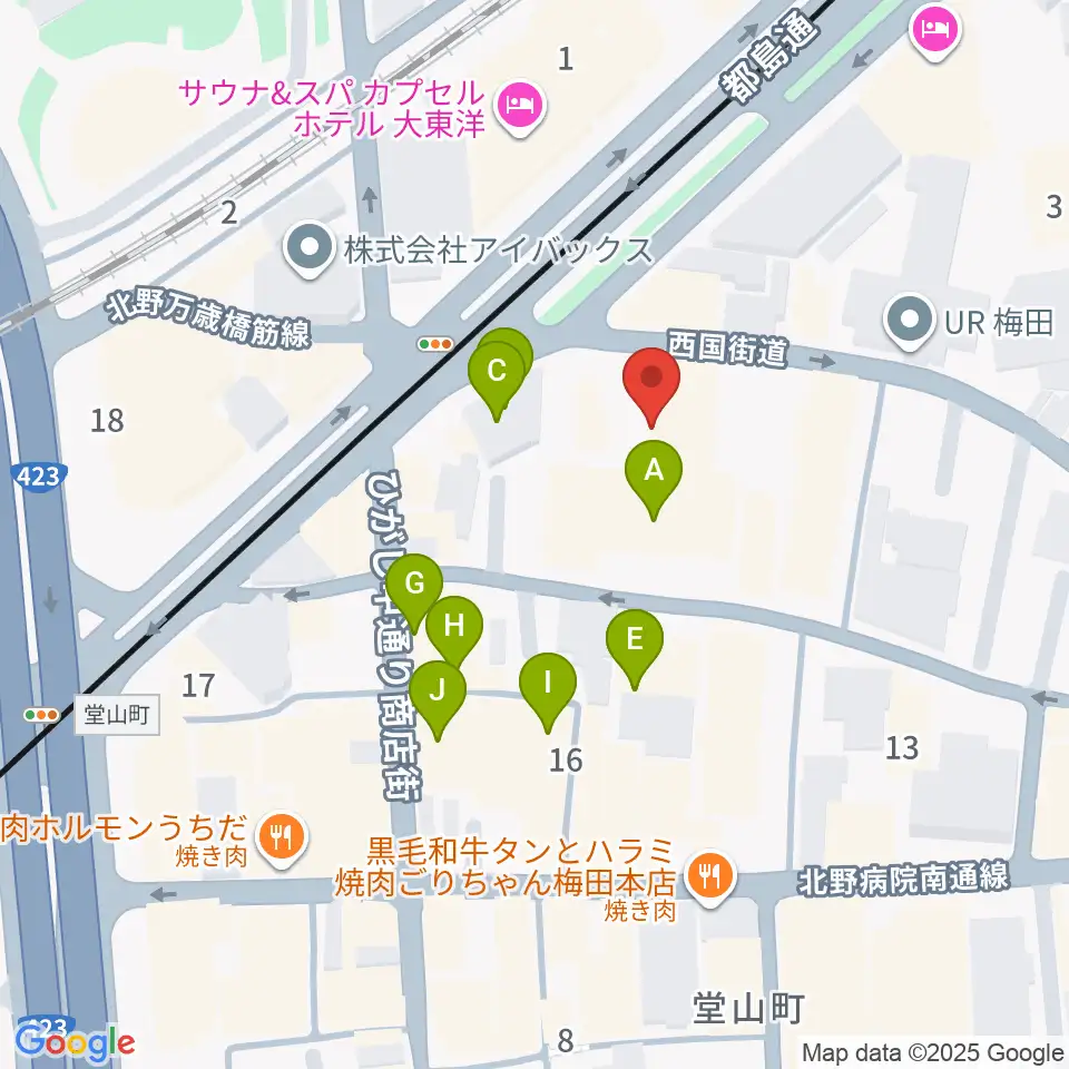 梅田サードストーン周辺のカフェ一覧地図