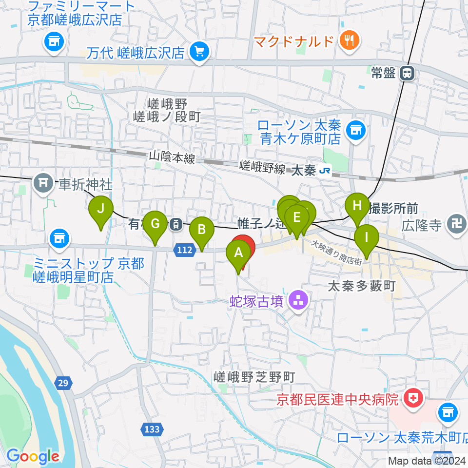 JEUGIA 太秦センター周辺のカフェ一覧地図