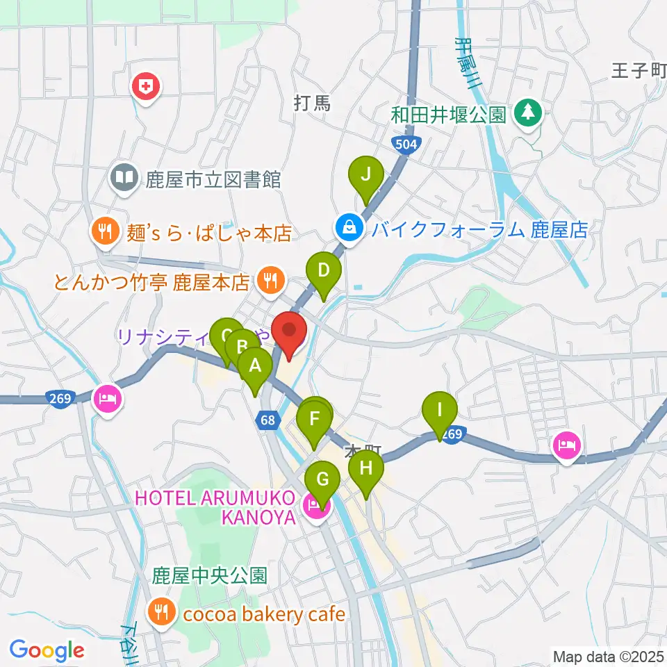 リナシティかのや 鹿屋市市民交流センター周辺のカフェ一覧地図
