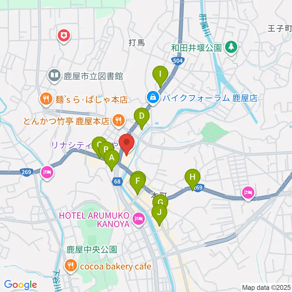 リナシティかのや 鹿屋市市民交流センター周辺のカフェ一覧地図