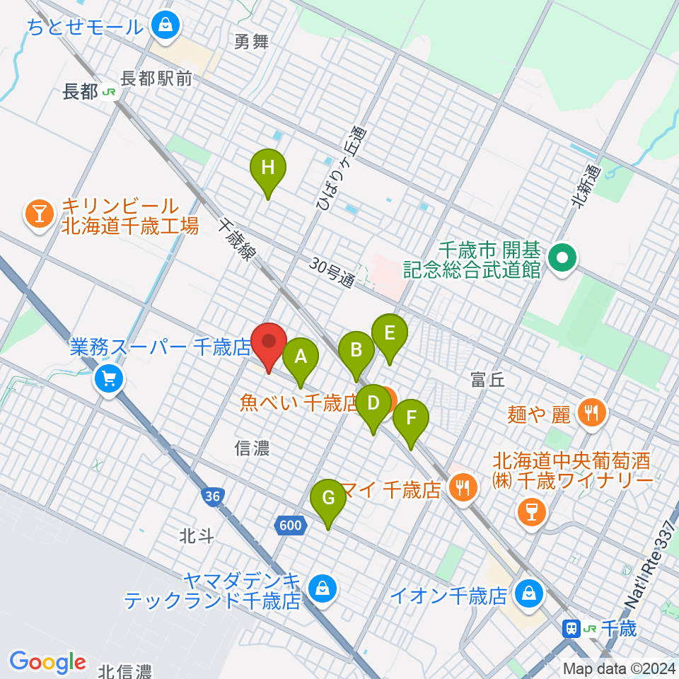 エルム楽器 千歳センター周辺のカフェ一覧地図