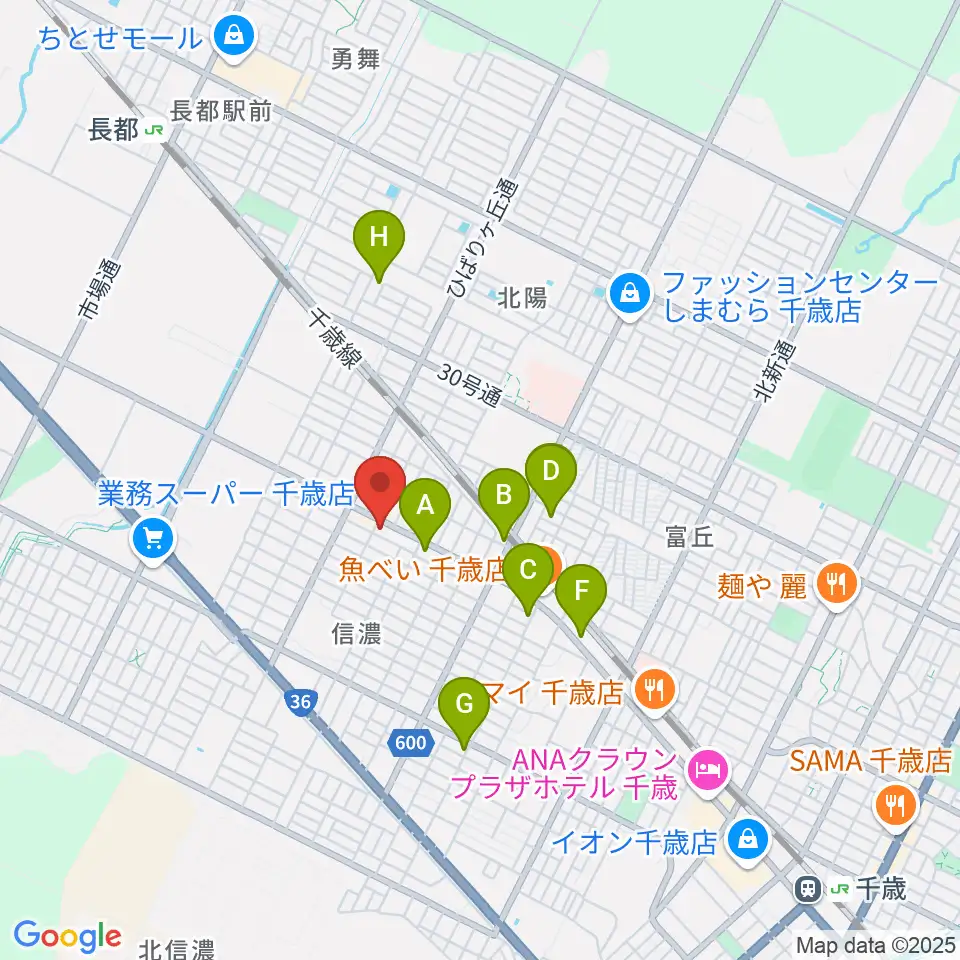 エルム楽器 千歳センター周辺のカフェ一覧地図