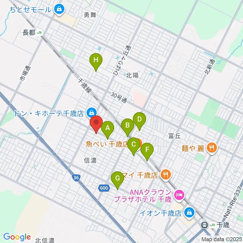 エルム楽器 千歳センター周辺のカフェ一覧地図