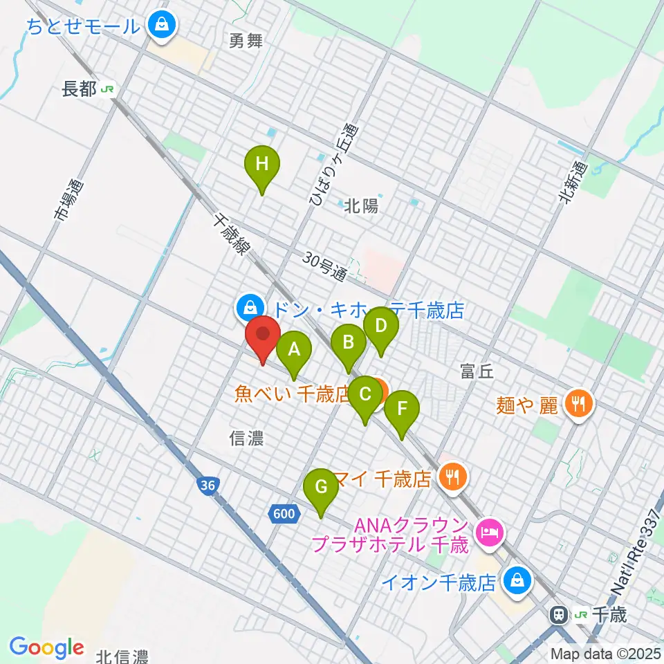 エルム楽器 千歳センター周辺のカフェ一覧地図
