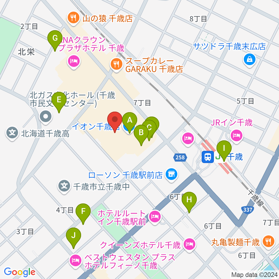 エルム楽器 イオン千歳センター周辺のカフェ一覧地図