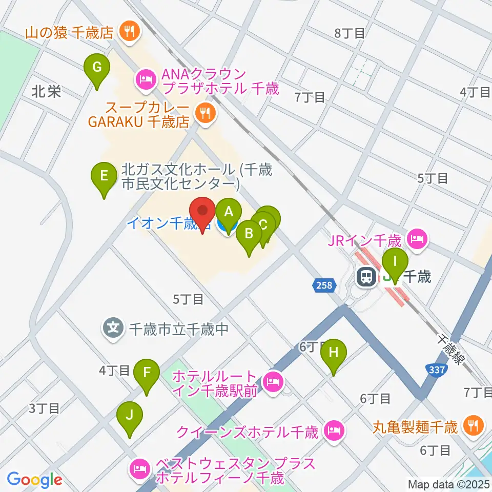 エルム楽器 イオン千歳センター周辺のカフェ一覧地図