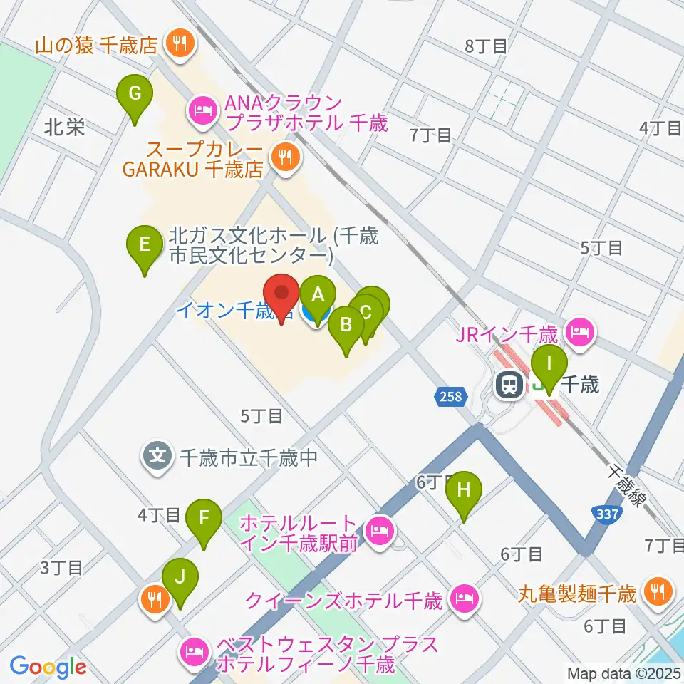 エルム楽器 イオン千歳センター周辺のカフェ一覧地図