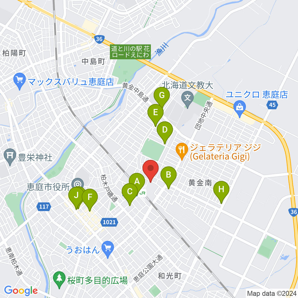 エルム楽器 恵庭駅前センター周辺のカフェ一覧地図