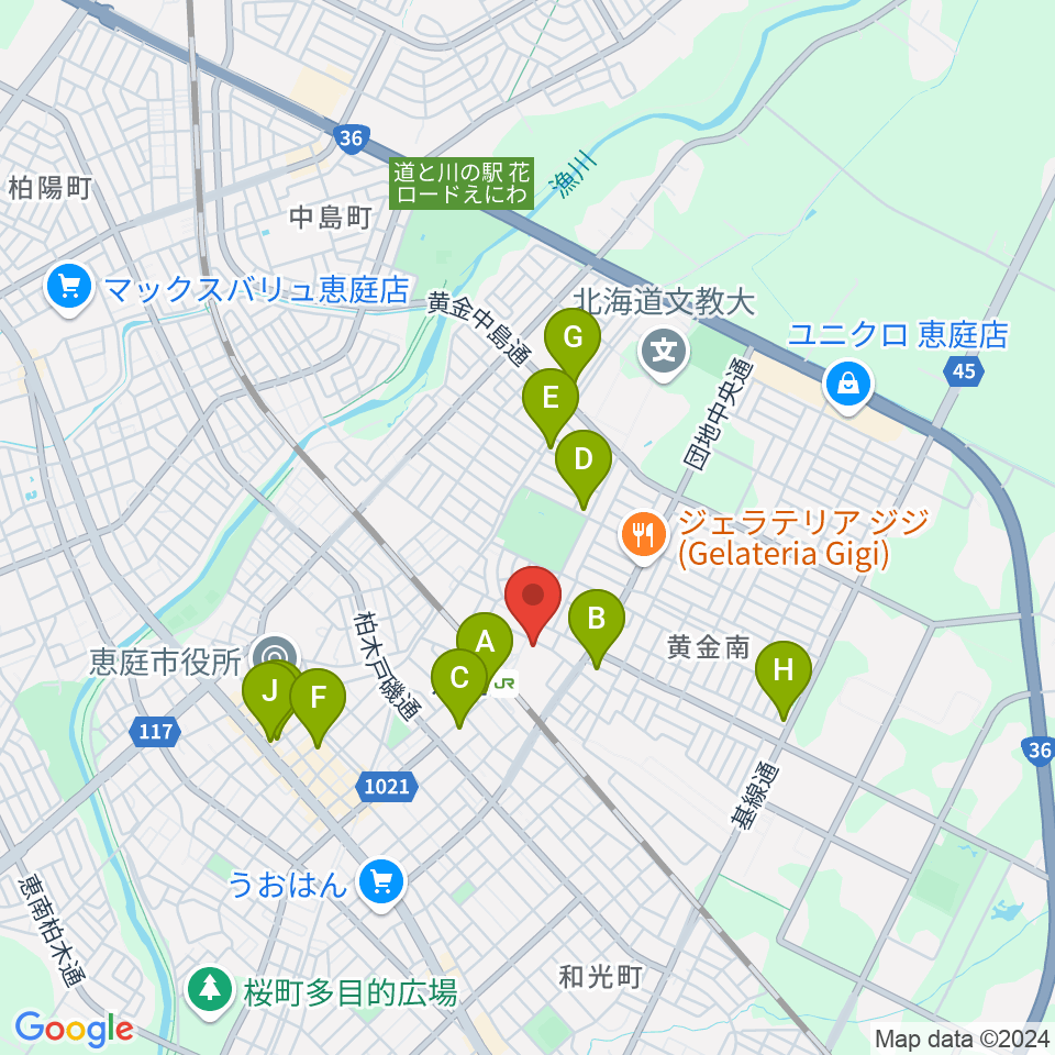 エルム楽器 恵庭駅前センター周辺のカフェ一覧地図