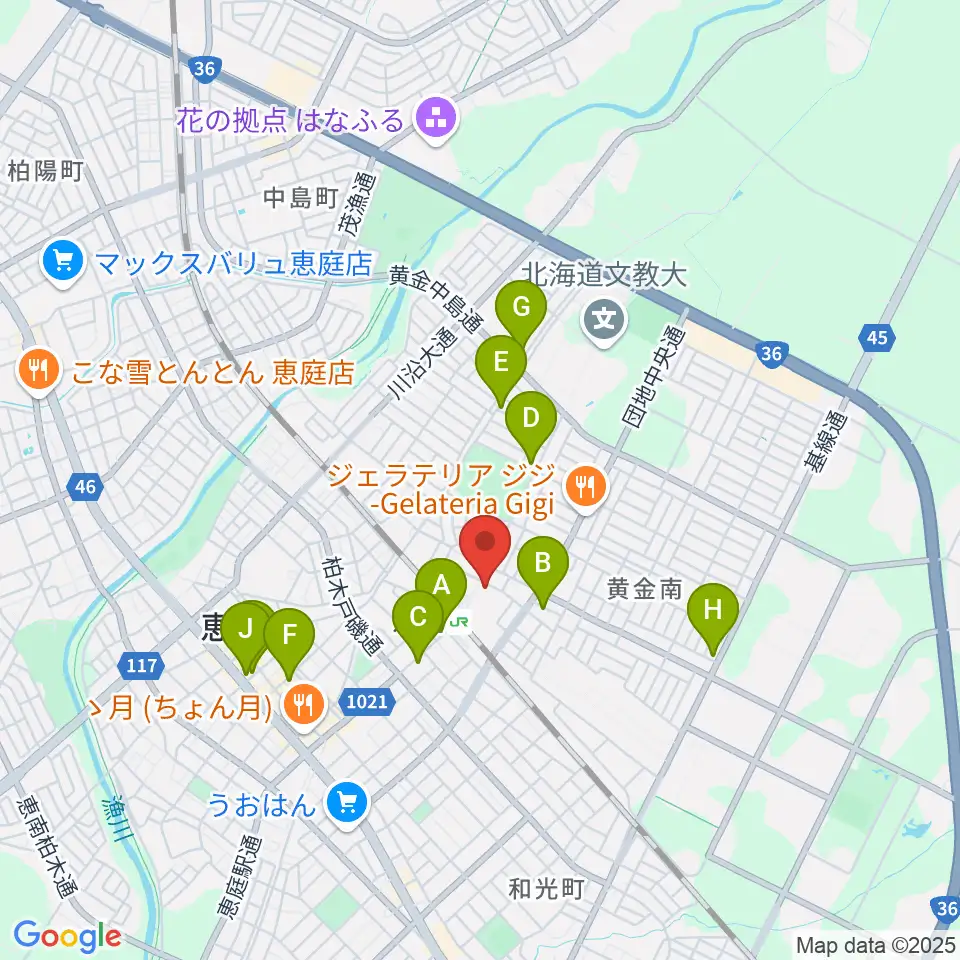 エルム楽器 恵庭駅前センター周辺のカフェ一覧地図