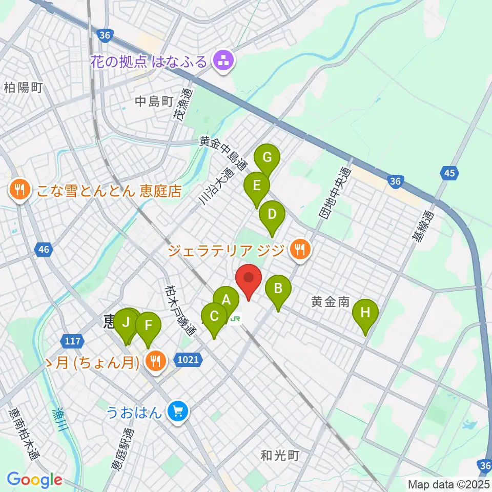 エルム楽器 恵庭駅前センター周辺のカフェ一覧地図