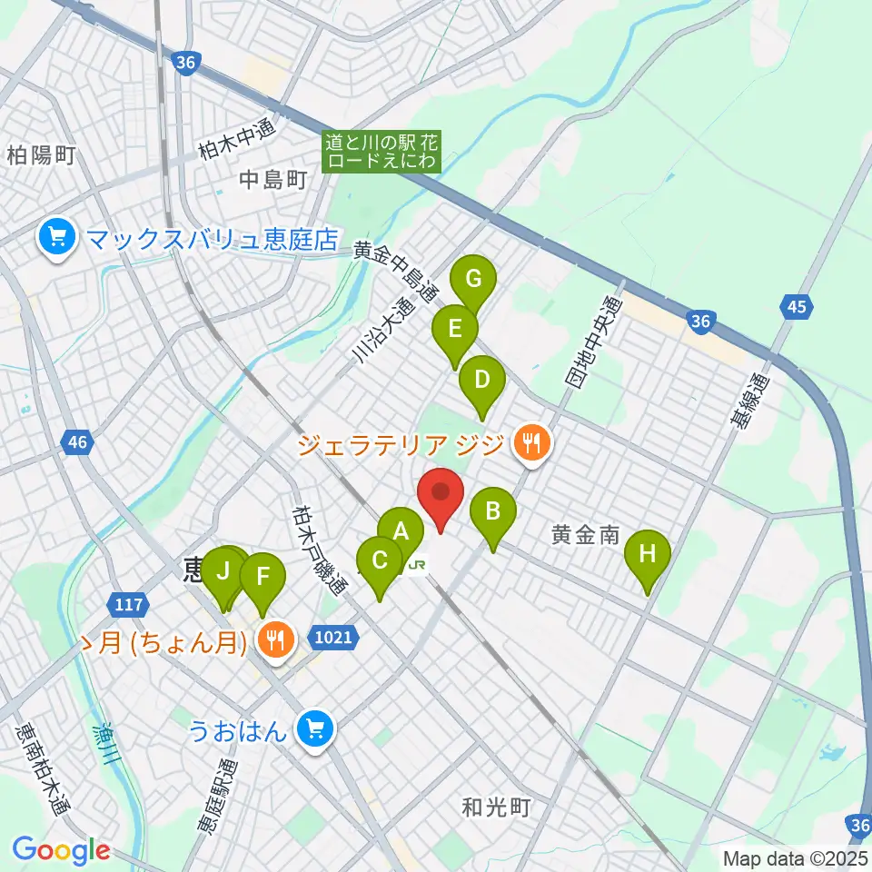 エルム楽器 恵庭駅前センター周辺のカフェ一覧地図