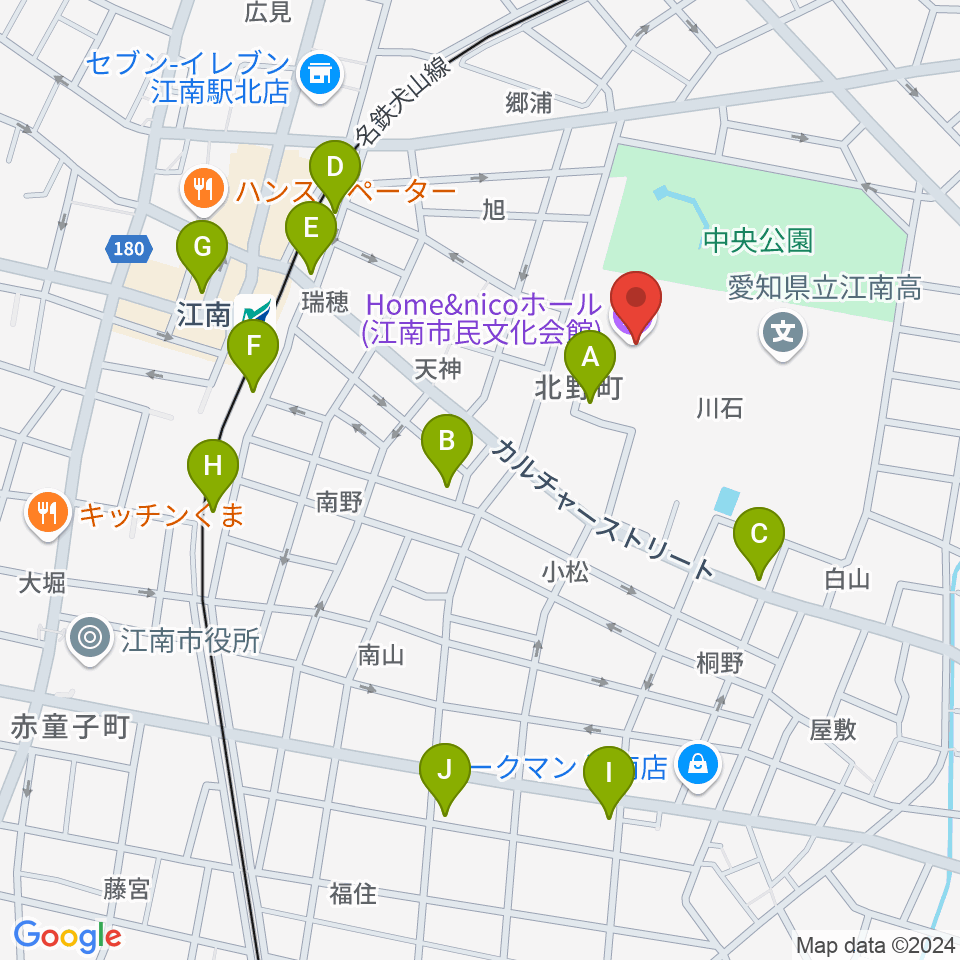 Home&nicoホール 江南市民文化会館周辺のカフェ一覧地図