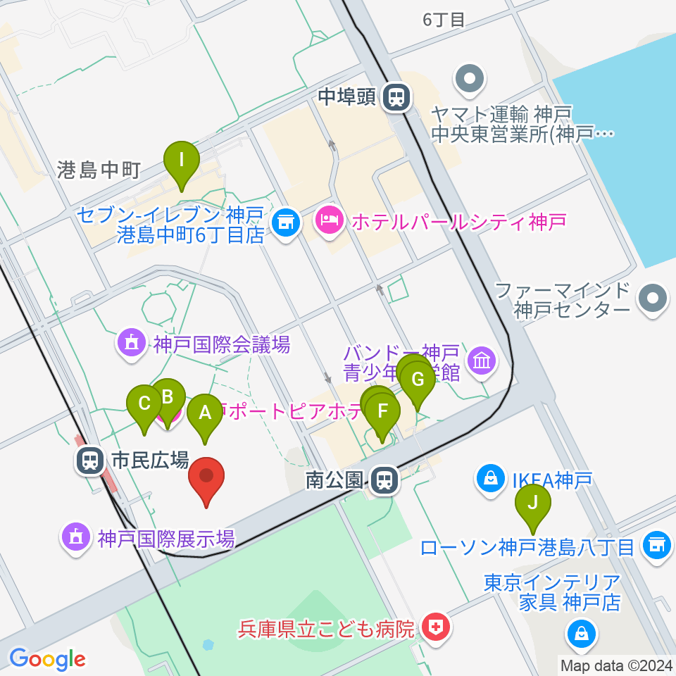 神戸ポートピアホール周辺のカフェ一覧地図