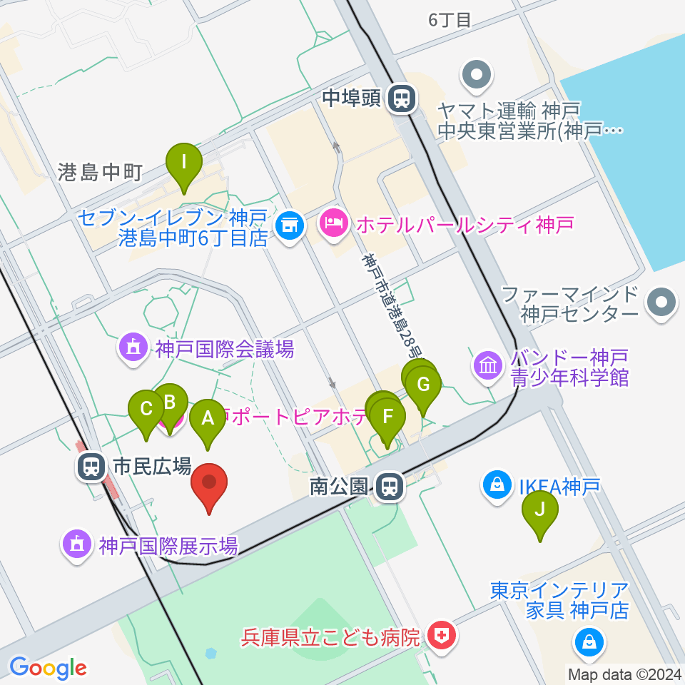 神戸ポートピアホール周辺のカフェ一覧地図