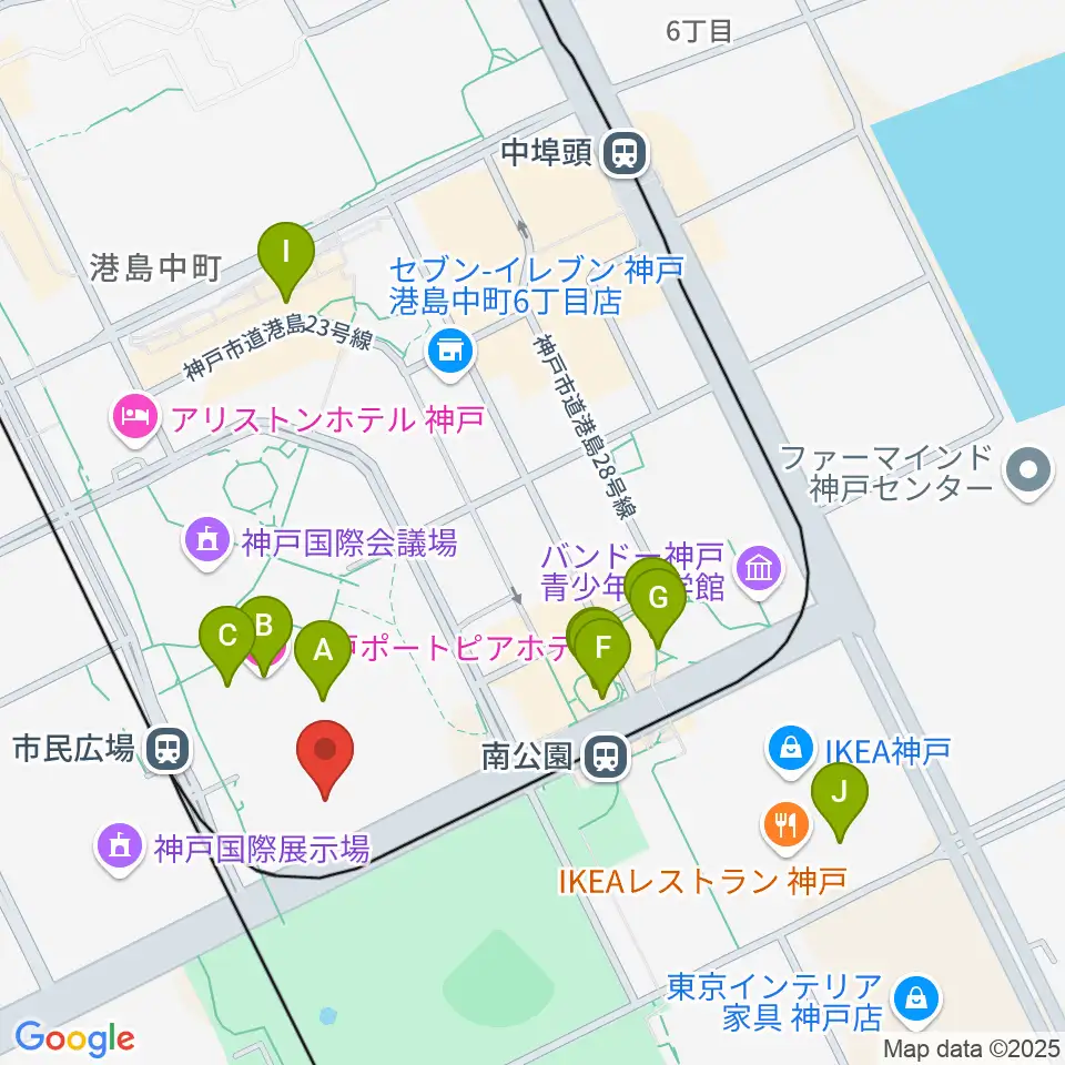神戸ポートピアホール周辺のカフェ一覧地図