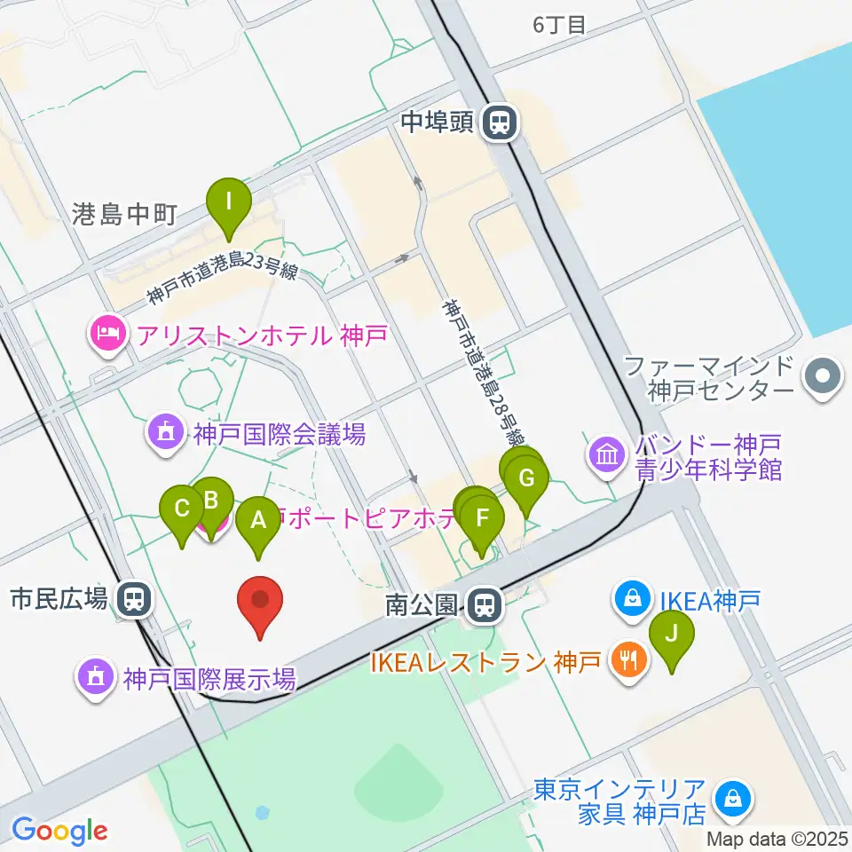 神戸ポートピアホール周辺のカフェ一覧地図