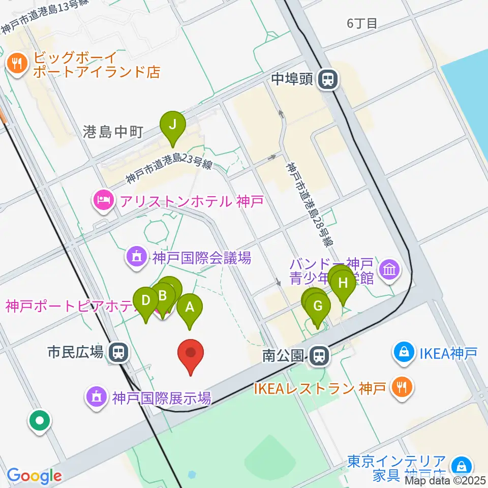 神戸ポートピアホール周辺のカフェ一覧地図