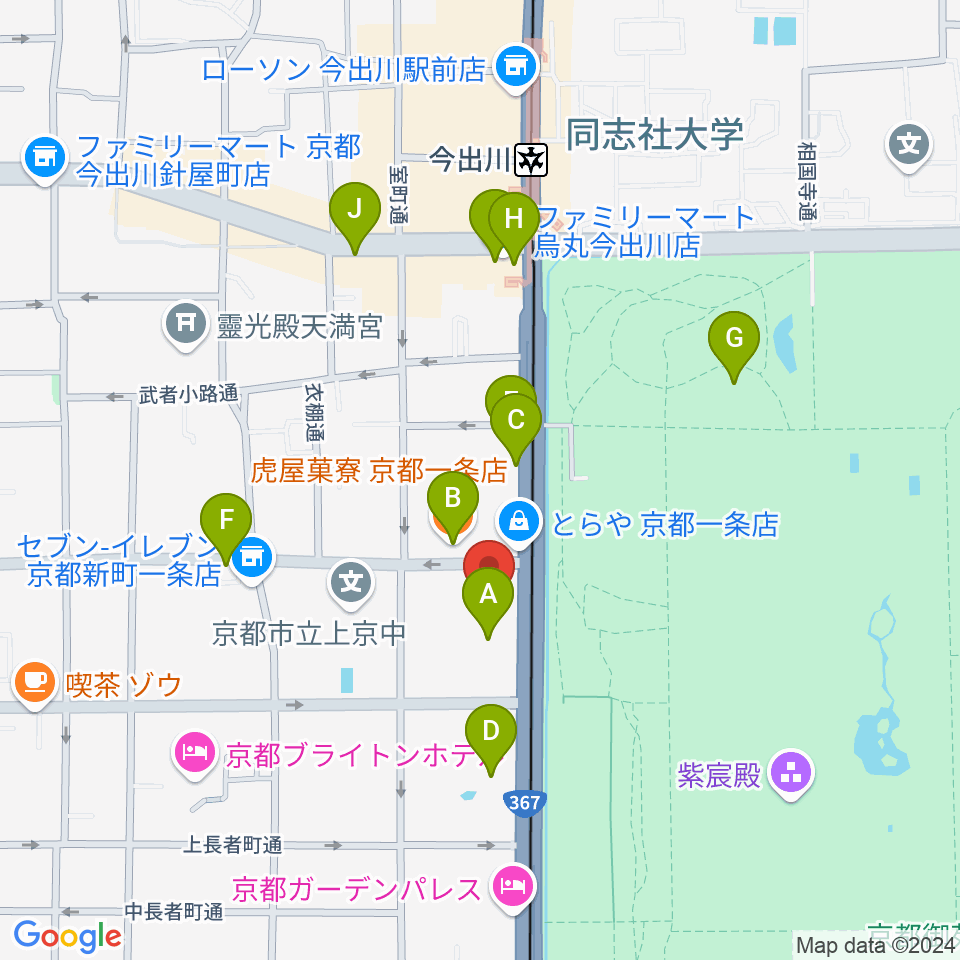 金剛能楽堂周辺のカフェ一覧地図