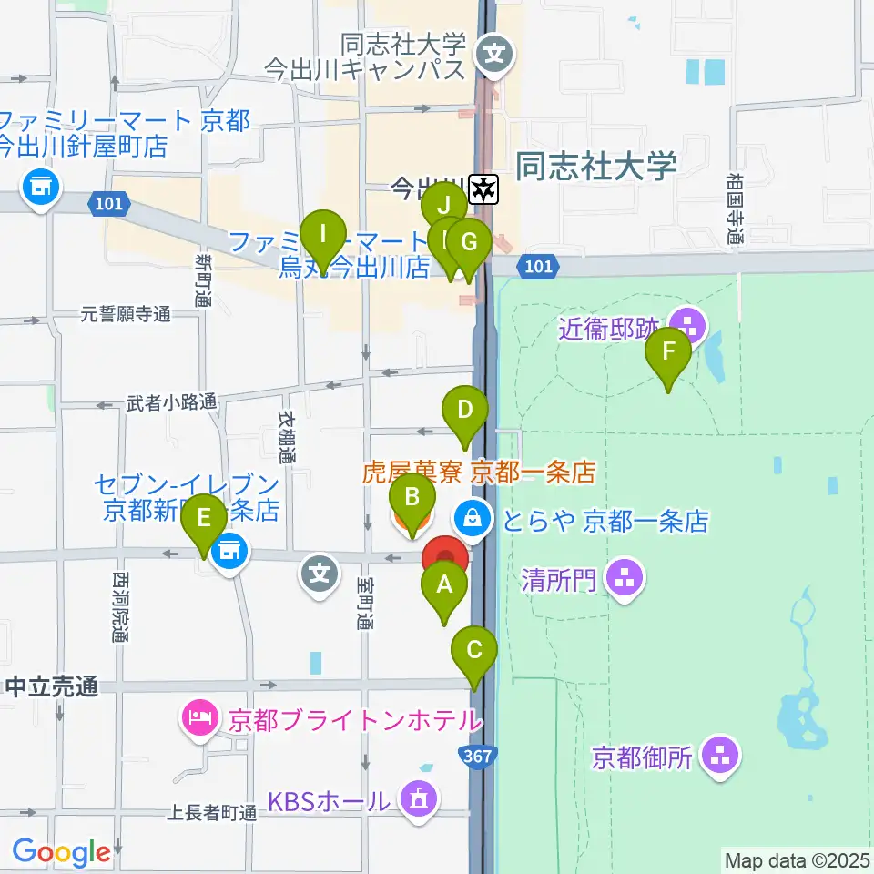 金剛能楽堂周辺のカフェ一覧地図
