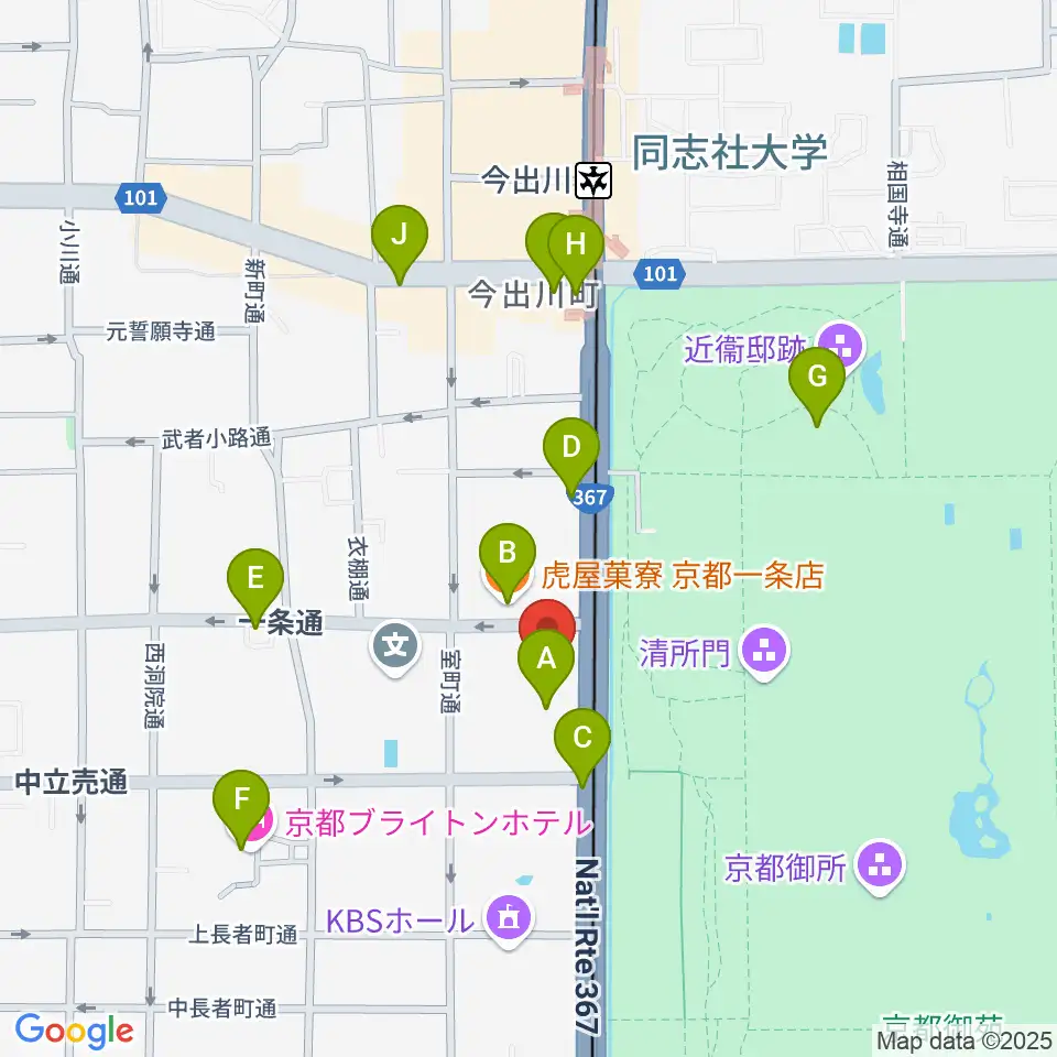 金剛能楽堂周辺のカフェ一覧地図