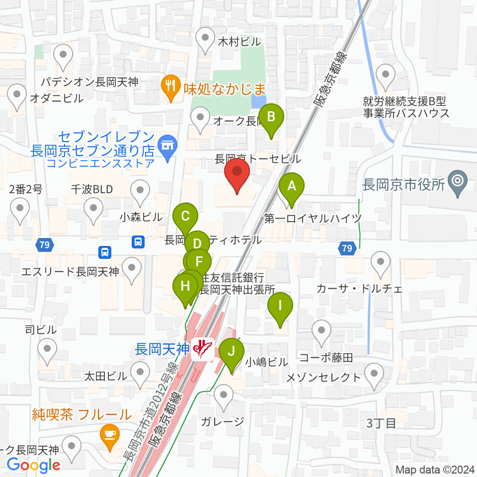 JEUGIA長岡京センター周辺のカフェ一覧地図