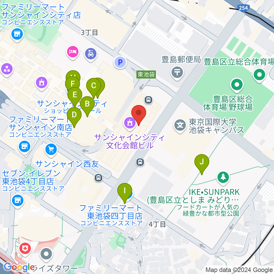 サンシャイン劇場周辺のカフェ一覧地図