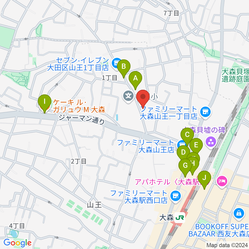 山王フォレスト大森シアター周辺のカフェ一覧地図