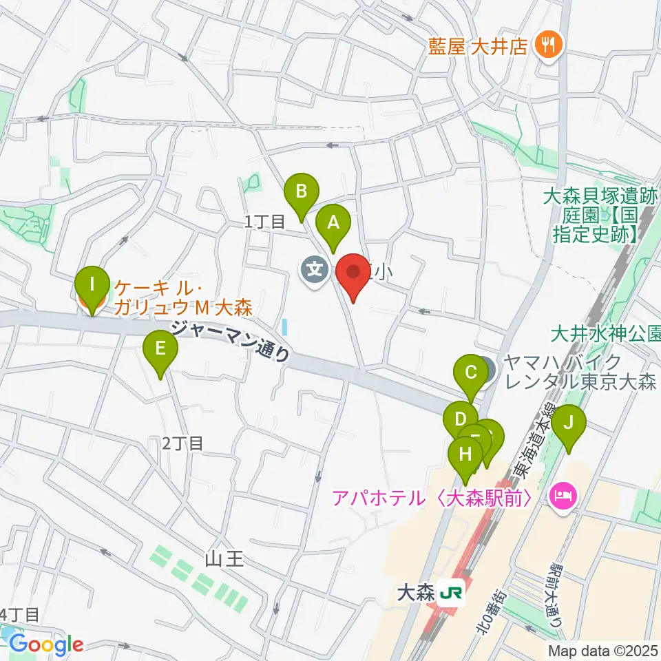 山王フォレスト大森シアター周辺のカフェ一覧地図