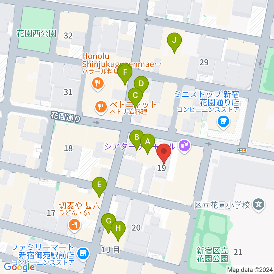 サンモールスタジオ周辺のカフェ一覧地図