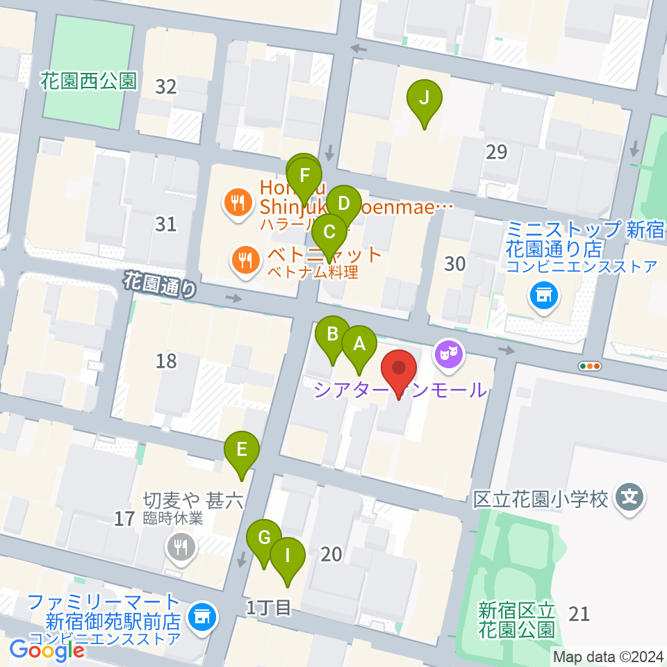 サンモールスタジオ周辺のカフェ一覧地図