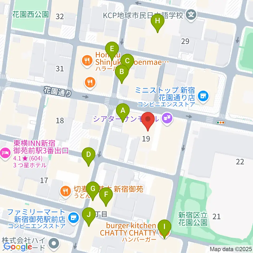 サンモールスタジオ周辺のカフェ一覧地図