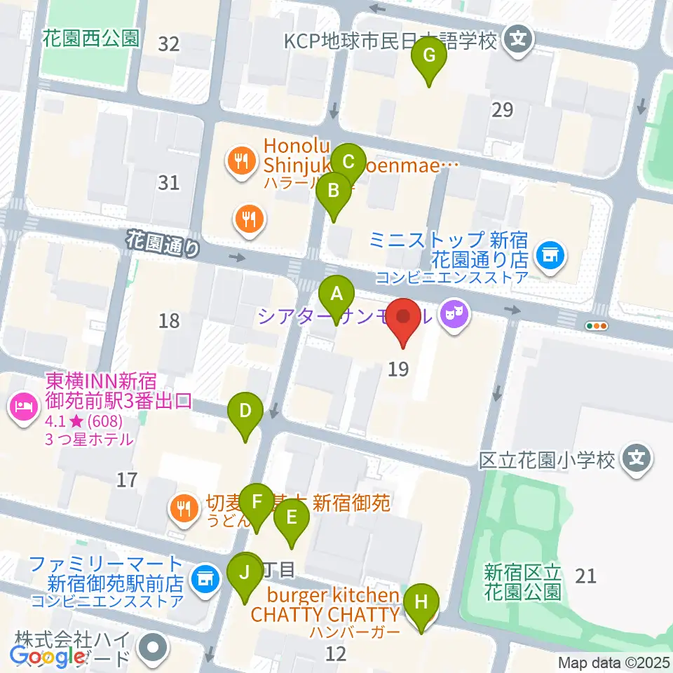 サンモールスタジオ周辺のカフェ一覧地図