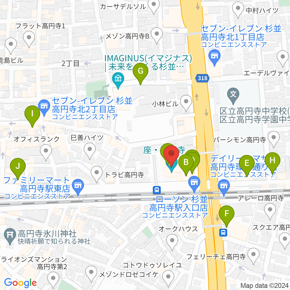 座・高円寺周辺のカフェ一覧地図