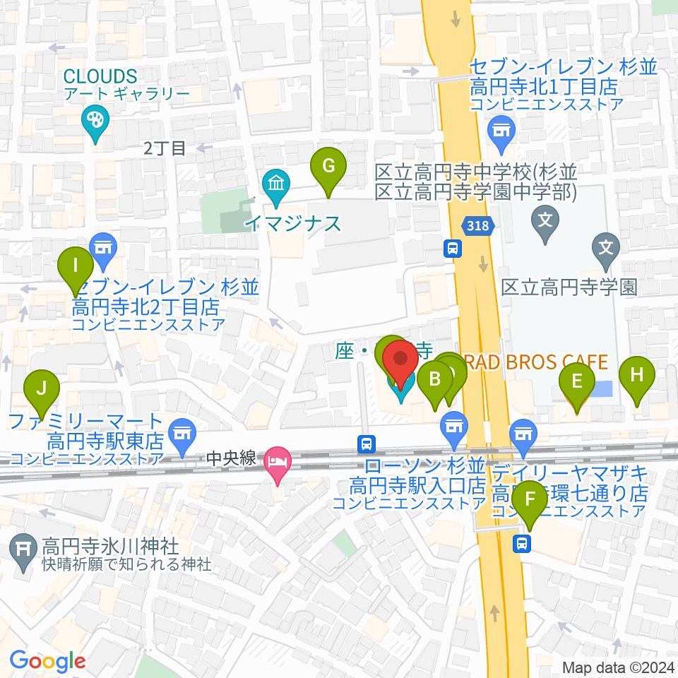 座・高円寺周辺のカフェ一覧地図