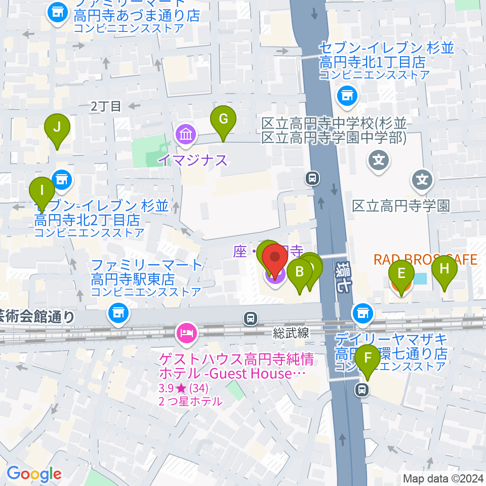 座・高円寺周辺のカフェ一覧地図