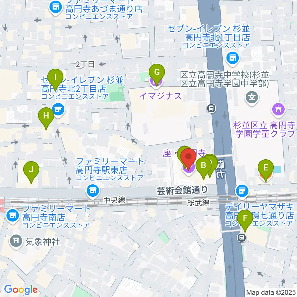 座・高円寺周辺のカフェ一覧地図