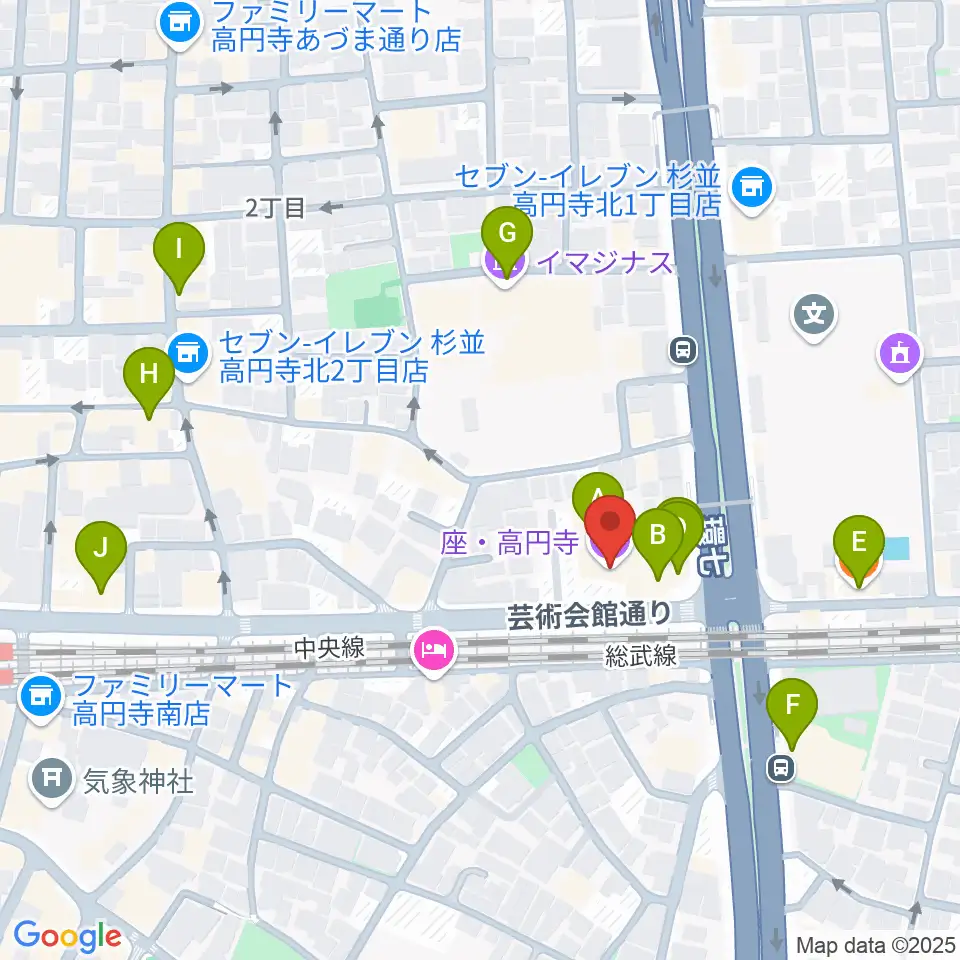 座・高円寺周辺のカフェ一覧地図