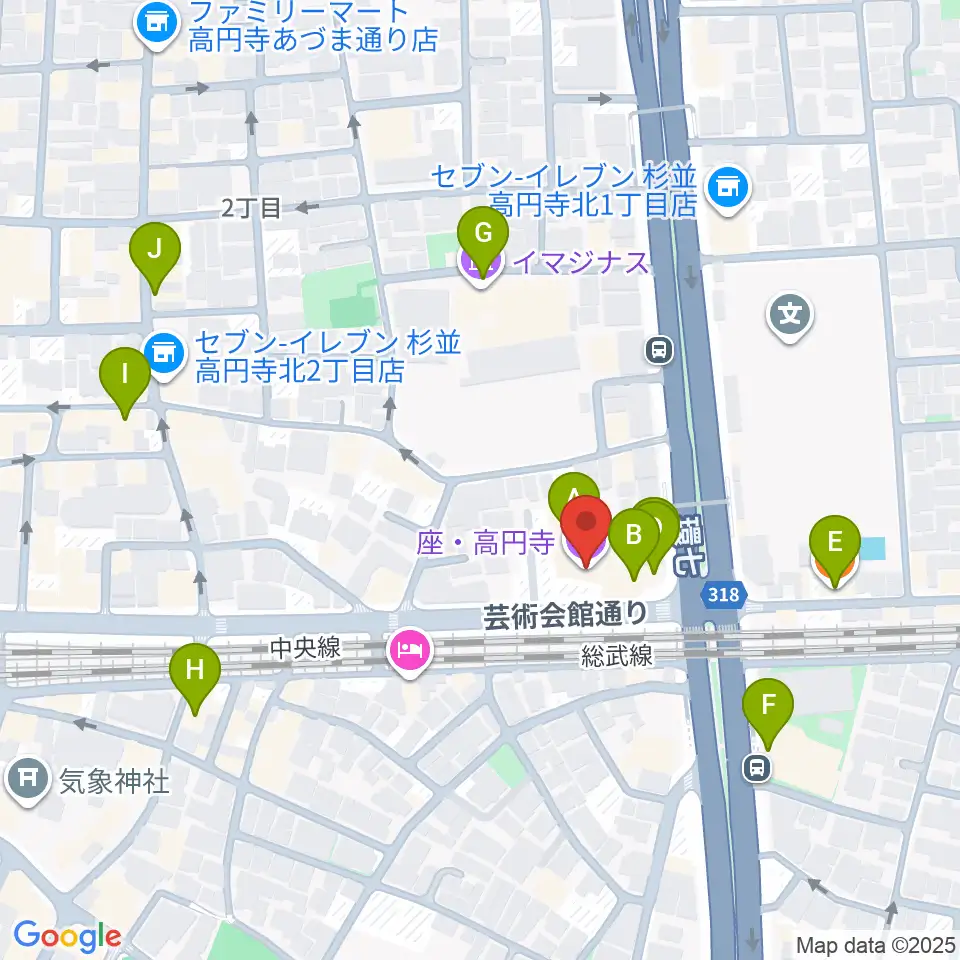 座・高円寺周辺のカフェ一覧地図