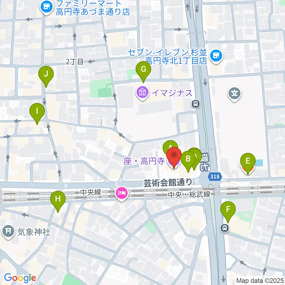 座・高円寺周辺のカフェ一覧地図