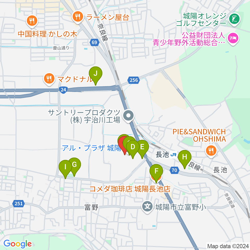 JEUGIA アルプラザ城陽センター周辺のカフェ一覧地図