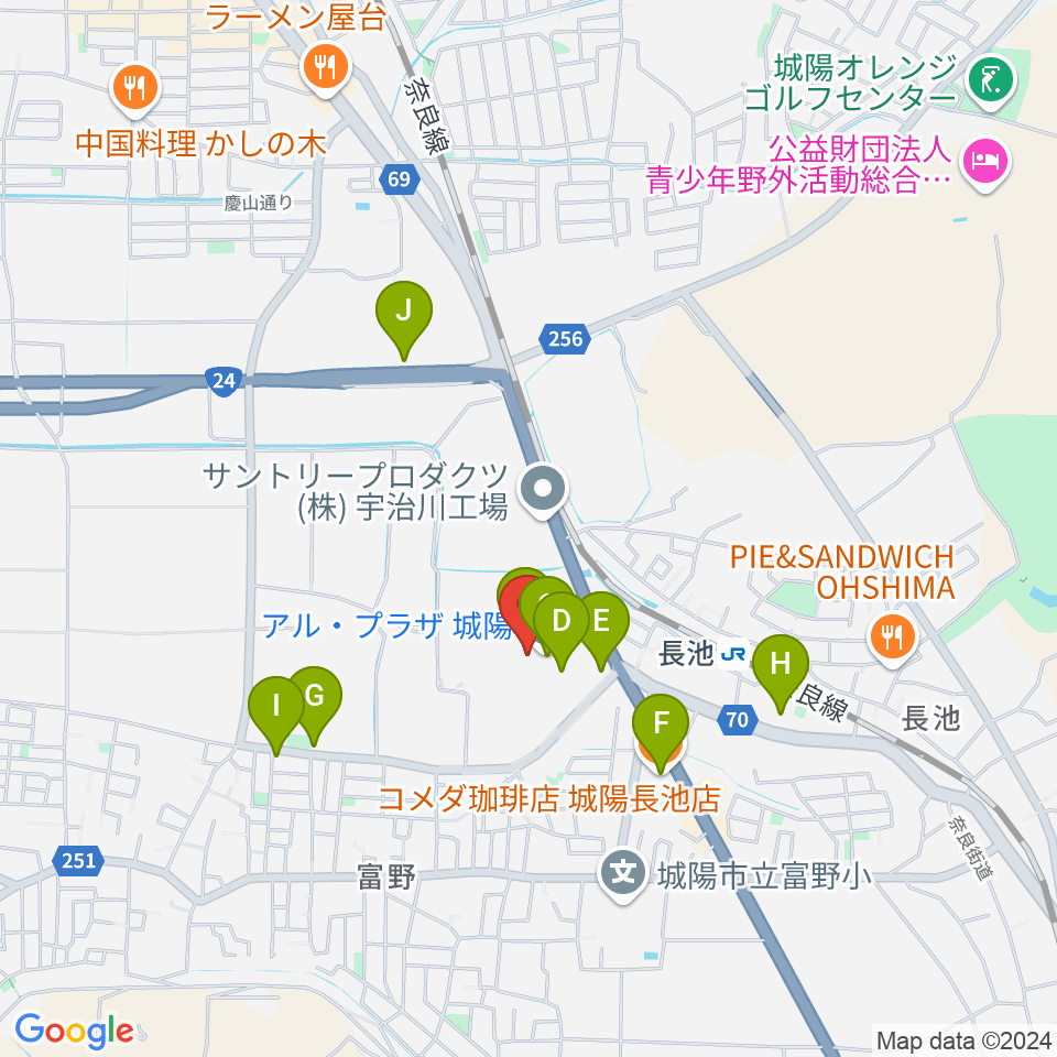 JEUGIA アルプラザ城陽センター周辺のカフェ一覧地図