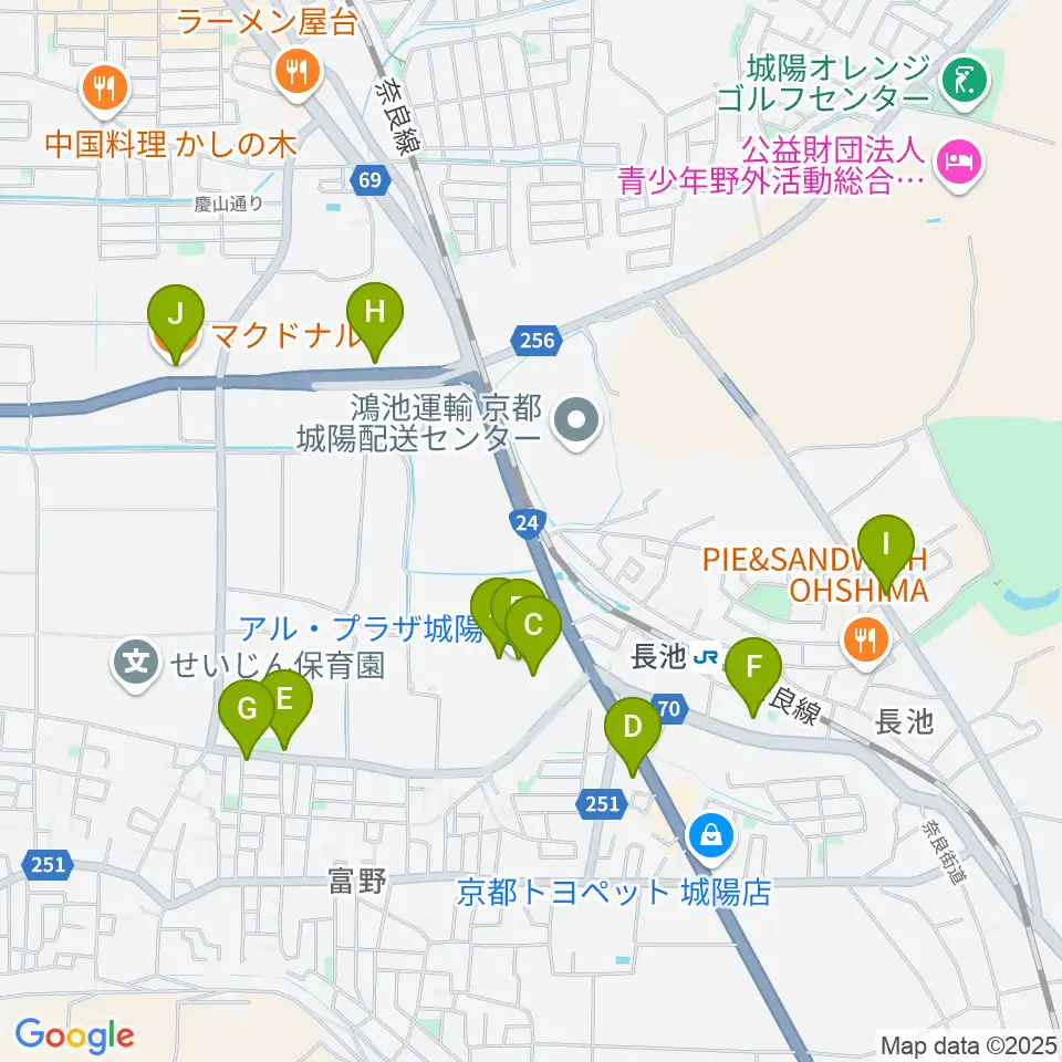 JEUGIA アルプラザ城陽センター周辺のカフェ一覧地図