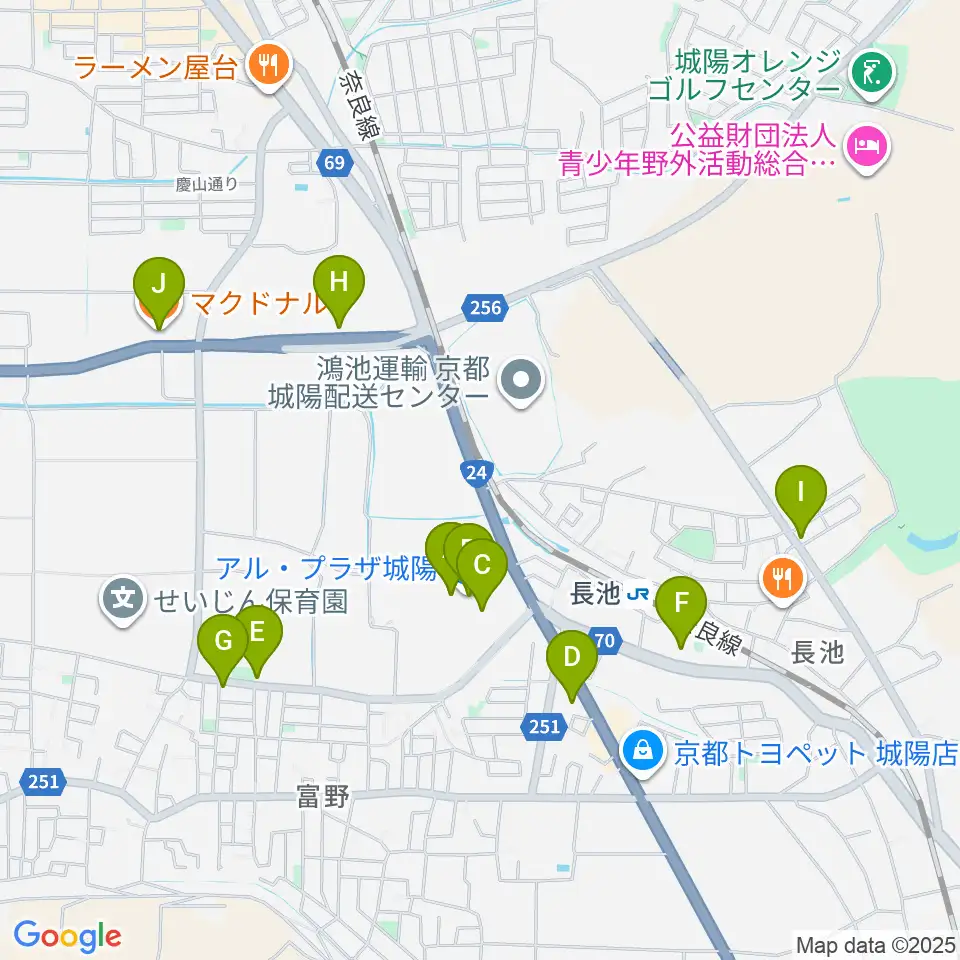 JEUGIA アルプラザ城陽センター周辺のカフェ一覧地図